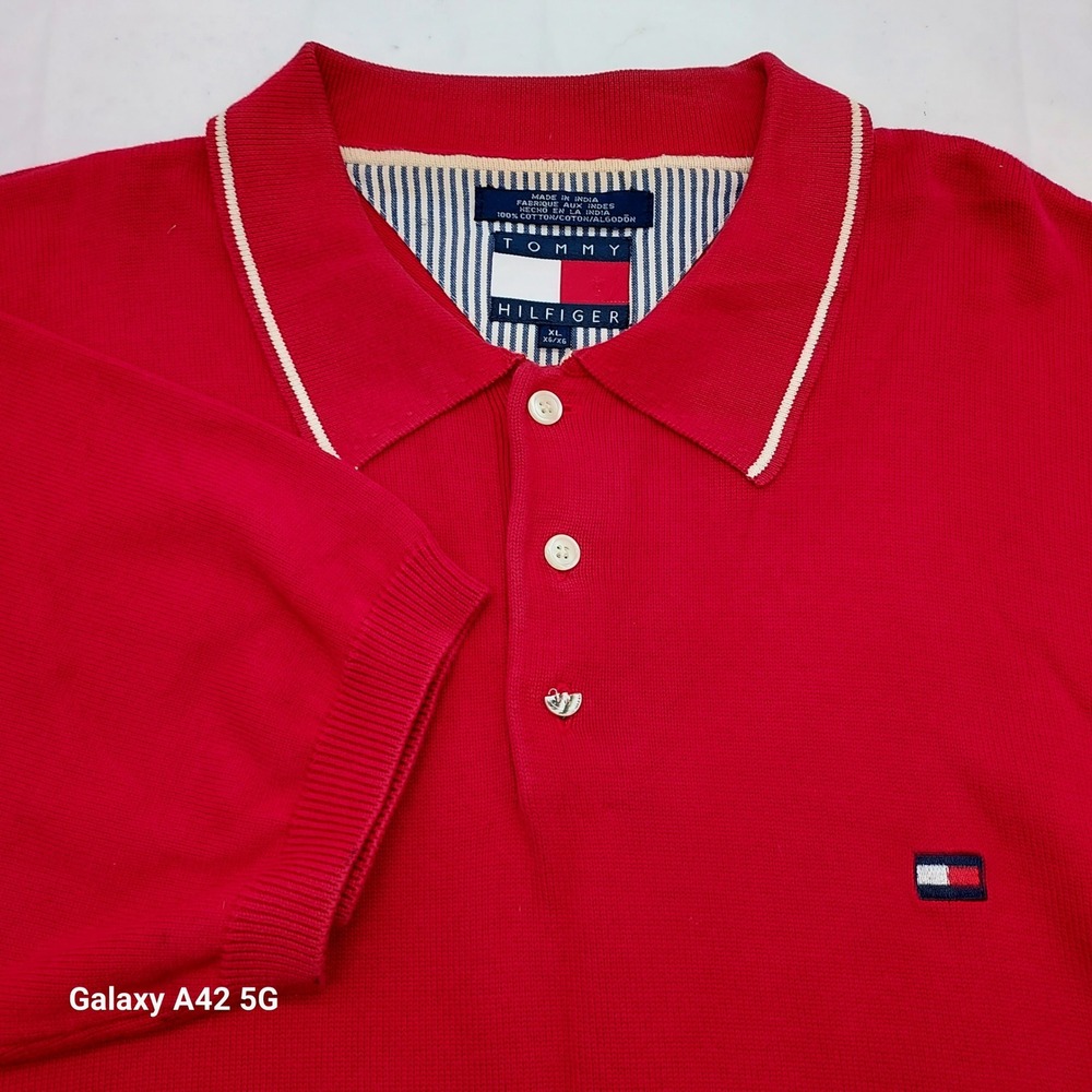 Tommy‎ Hilfiger Mens Red Short Sleeve Collared Knit Polo Shirt XL